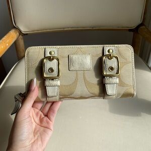 Coach Tan Wallet with Gold Buckles